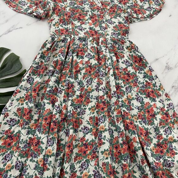 Maggie Lawrence Womens Vintage 90s Floral Dress Size 10 Pink Green Lace Pockets - Picture 4 of 11